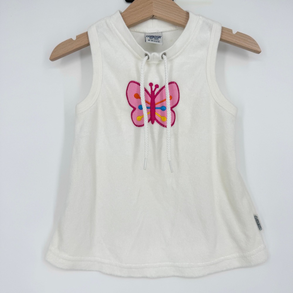 Vintage OshKosh Baby White Butterfly Terry Cloth Sleeveless Racerback Dress 90s